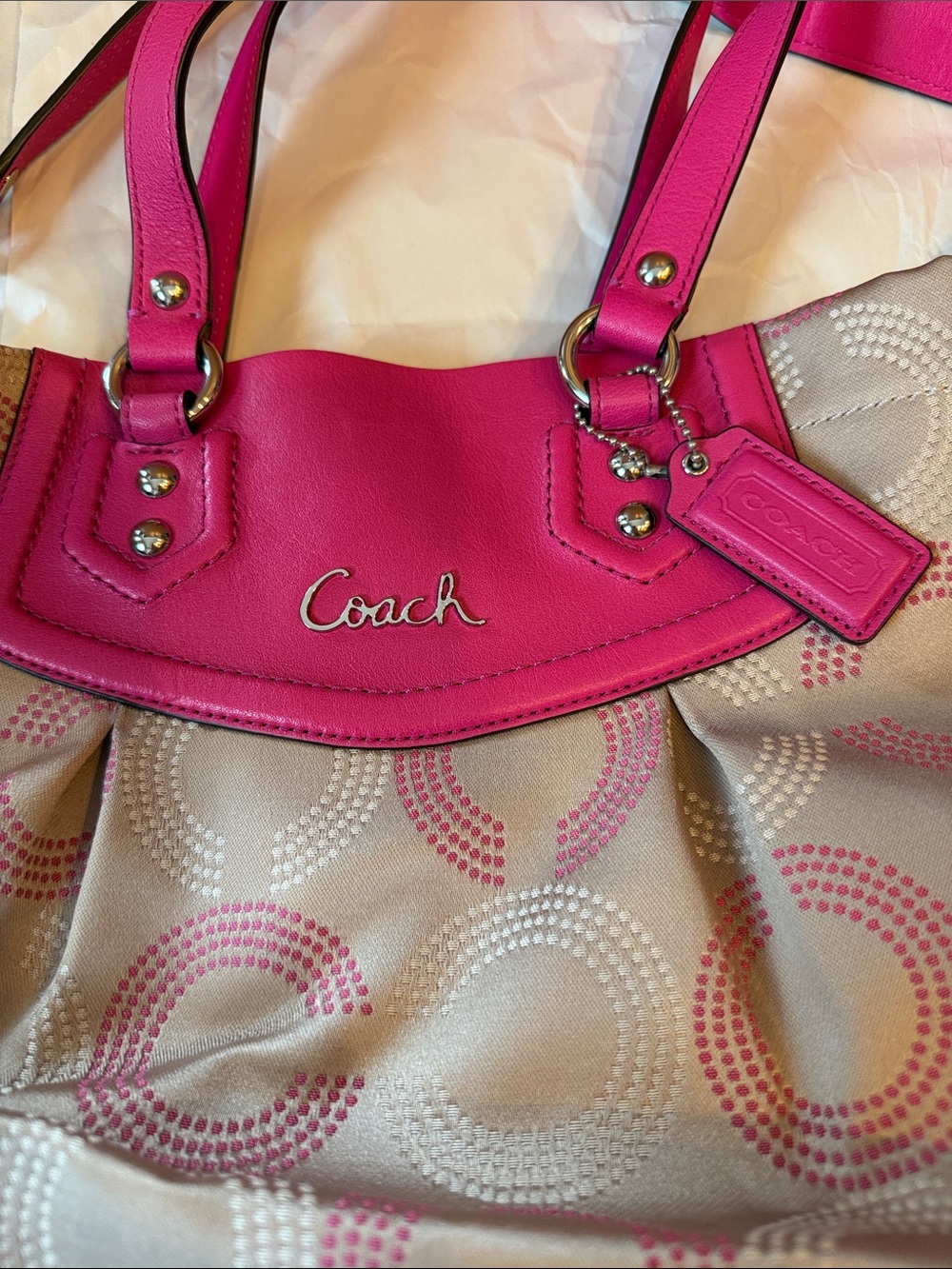 Vintage Y2K Coach Pink Signature Circle Tote with Matching Wristlet - Picture 2 of 11